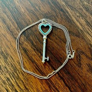 Tiffany & Co. Blue Enamel Beaded Heart Key Pendant plus chain
